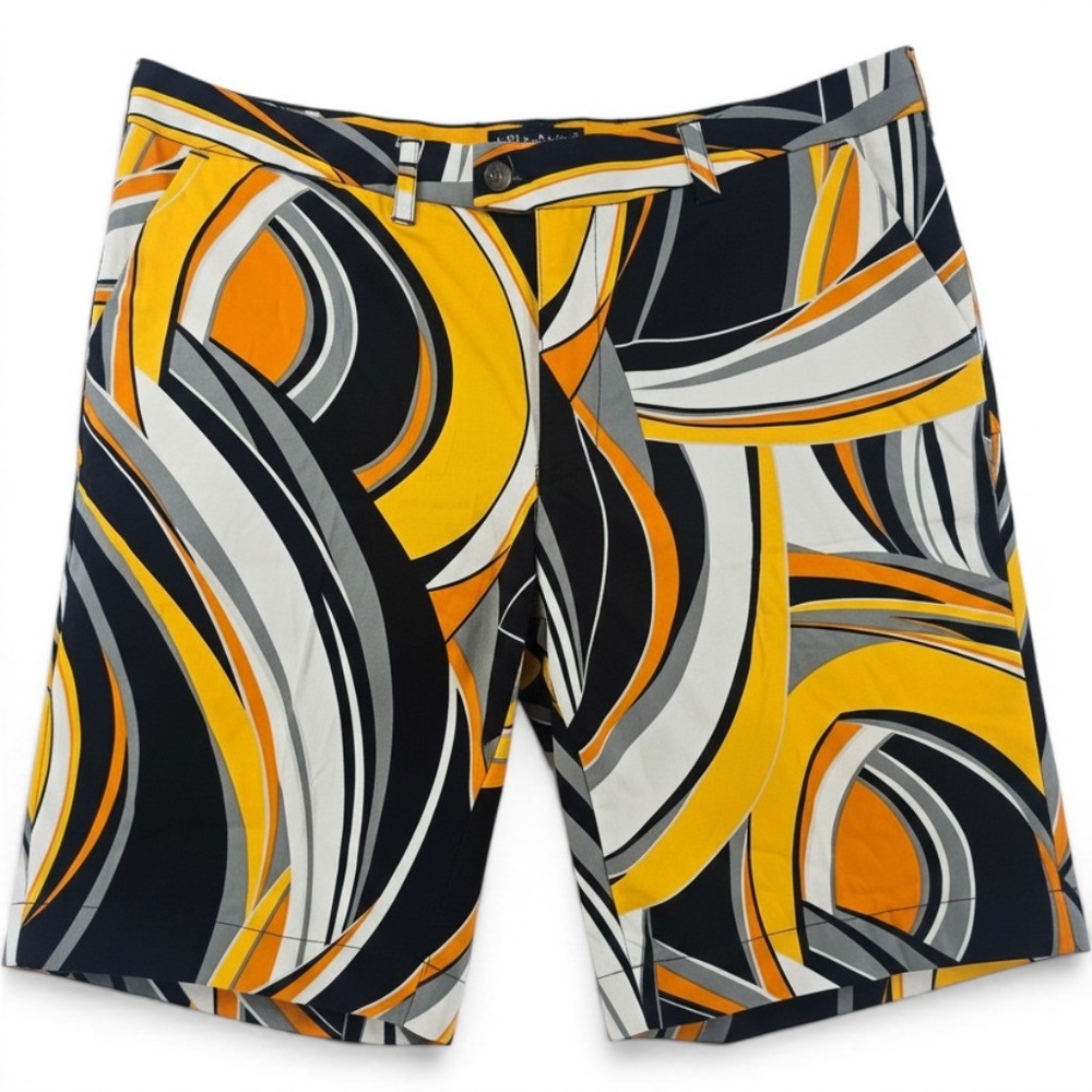 Loudmouth Shorts Mens 40 Swirls Gone Wild-S Yellow‎ Orange Abstract Golf NEW